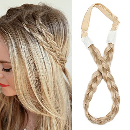 Silk-co Damen Haarband 3 Stränge blond, Kunsthaar geflochtenes Stirnband, elastisches Haarband für Damen und Mädchen Hochzeit Vintage, mit Haargummi Haarteil Braids Extensions 1.5cm breit 26/613 von Silk-co