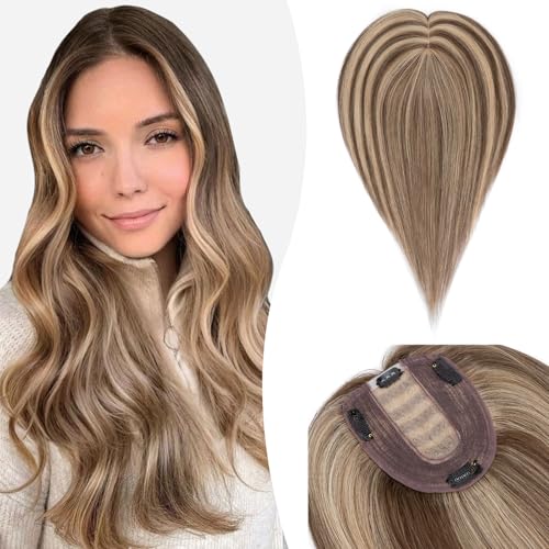 Silk-co Hair Topper Echthaar, 10x12cm Basis Toupet Damen, Haartopper Echthaar mit Remy Seide Basis, Haar Topper Clip in Haarteil Extensions, 30cm4P27# Mittelbraun & Dunkelblond Silk-co Hair Topper Echthaar, 10x12cm Basis Toupet Damen, Haartopper Echthaar mit Remy Seide Basis, Haar Topper Clip in Haarteil Extensions, 30cm4P27# Mittelbraun & Dunkelblond von Silk-co