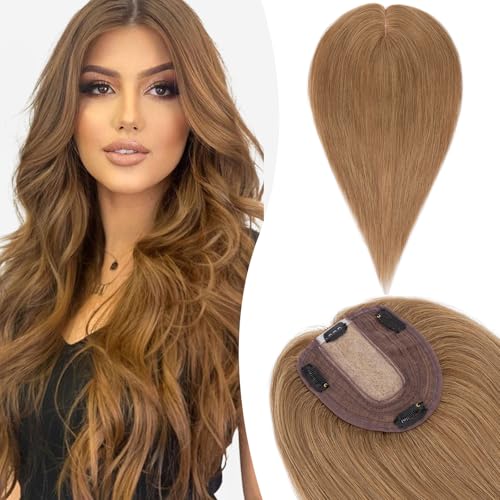 Silk-co Hair Topper Echthaar, 10x12cm Basis Toupet Damen, Haartopper Echthaar mit Remy Seide Basis, Haar Topper Clip in Haarteil Extensions, 35cm06# Hellbraun Silk-co Hair Topper Echthaar, 10x12cm Basis Toupet Damen, Haartopper Echthaar mit Remy Seide Basis, Haar Topper Clip in Haarteil Extensions, 35cm06# Hellbraun von Silk-co