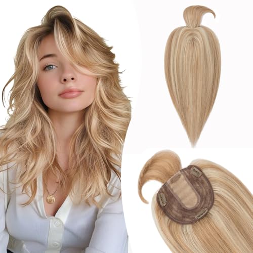 Silk-co Hair Topper Echthaar mit langem Pony, Toupet Damen 10x12cm Basis, Haartopper Echthaar mit Remy Seide Basis, Haar Topper Clip in Haarteil Extensions, 35cm12P613# Goldbraun & Bleichblond Silk-co Hair Topper Echthaar mit langem Pony, Toupet Damen 10x12cm Basis, Haartopper Echthaar mit Remy Seide Basis, Haar Topper Clip in Haarteil Extensions, 35cm12P613# Goldbraun & Bleichblond von Silk-co