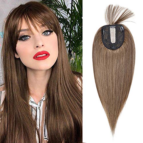 Silk-co Hair Topper Echthaar mit langem Pony, Toupet Damen 10x12cm Basis, Haartopper Echthaar mit Remy Seide Basis, Haar Topper Clip in Haarteil Extensions, 35cm4P27# Mittelbraun & Dunkelblond Silk-co Hair Topper Echthaar mit langem Pony, Toupet Damen 10x12cm Basis, Haartopper Echthaar mit Remy Seide Basis, Haar Topper Clip in Haarteil Extensions, 35cm4P27# Mittelbraun & Dunkelblond von Silk-co