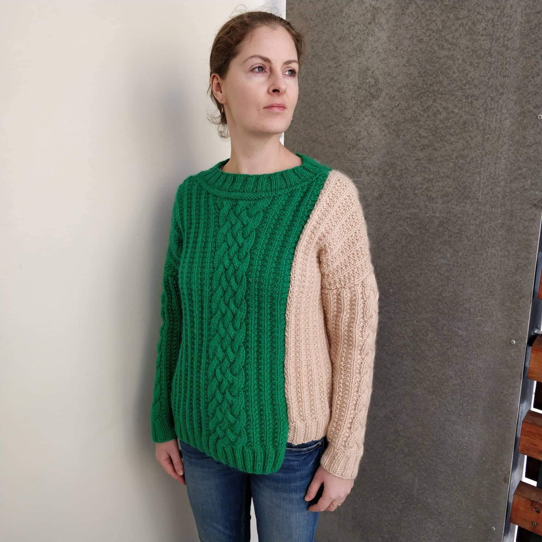 Grobstrick Patchwork Grüner Pullover. Beiger Color Block Gerippter Pullover Aus Wolle. Handgestrickter Merinowolle. Aran Grobstrick Patchwork Grüner Pullover. Beiger Color Block Gerippter Pullover Aus Wolle. Handgestrickter Merinowolle. Aran von SilkAndWoolClothes