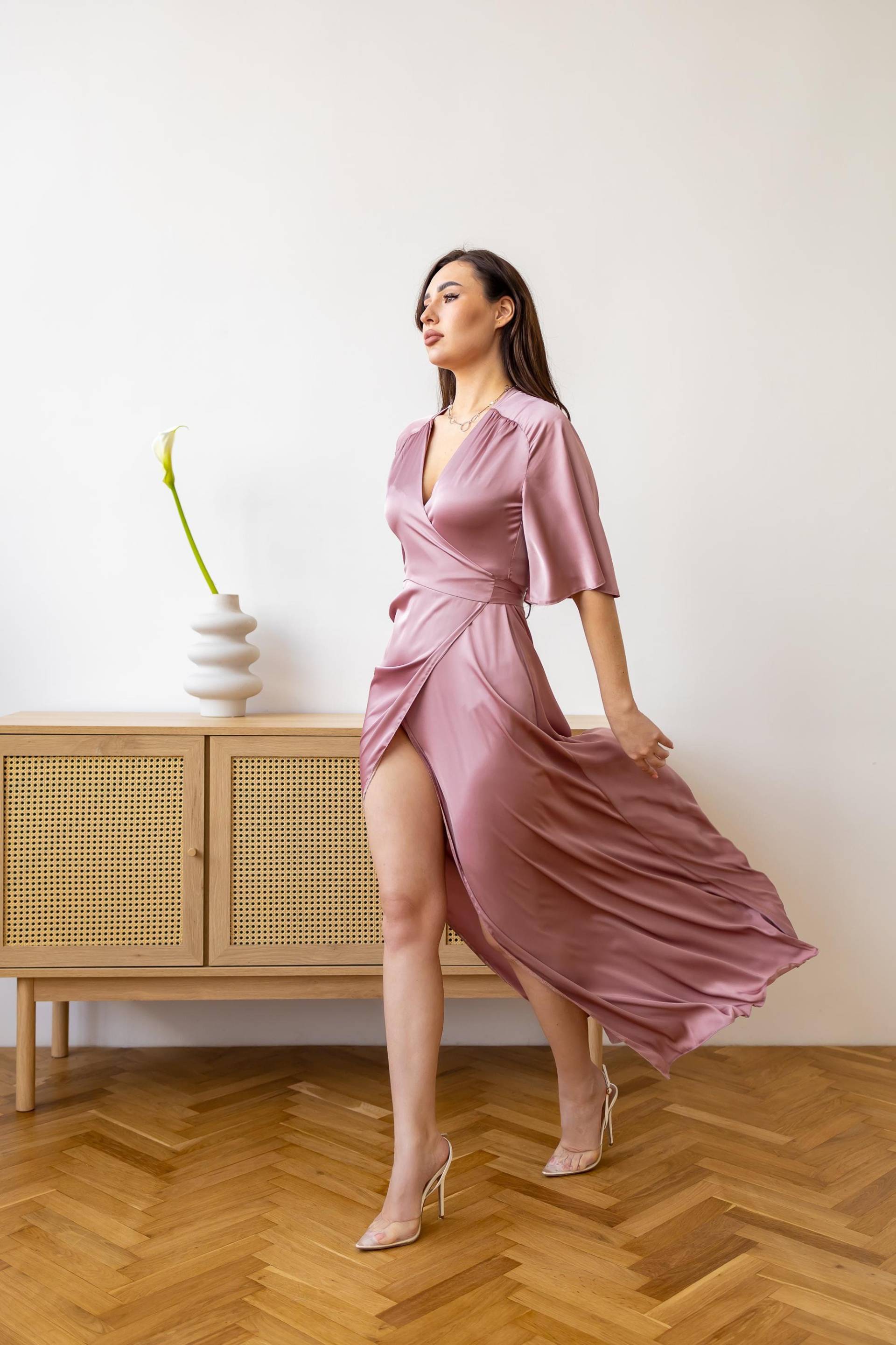 Abendkleid Ballkleid Rosa Hochzeitsgästekleid Plus Size Kleid Brautjungfernkleid Maxi Partykleid Jenna von SilkGardenStefa