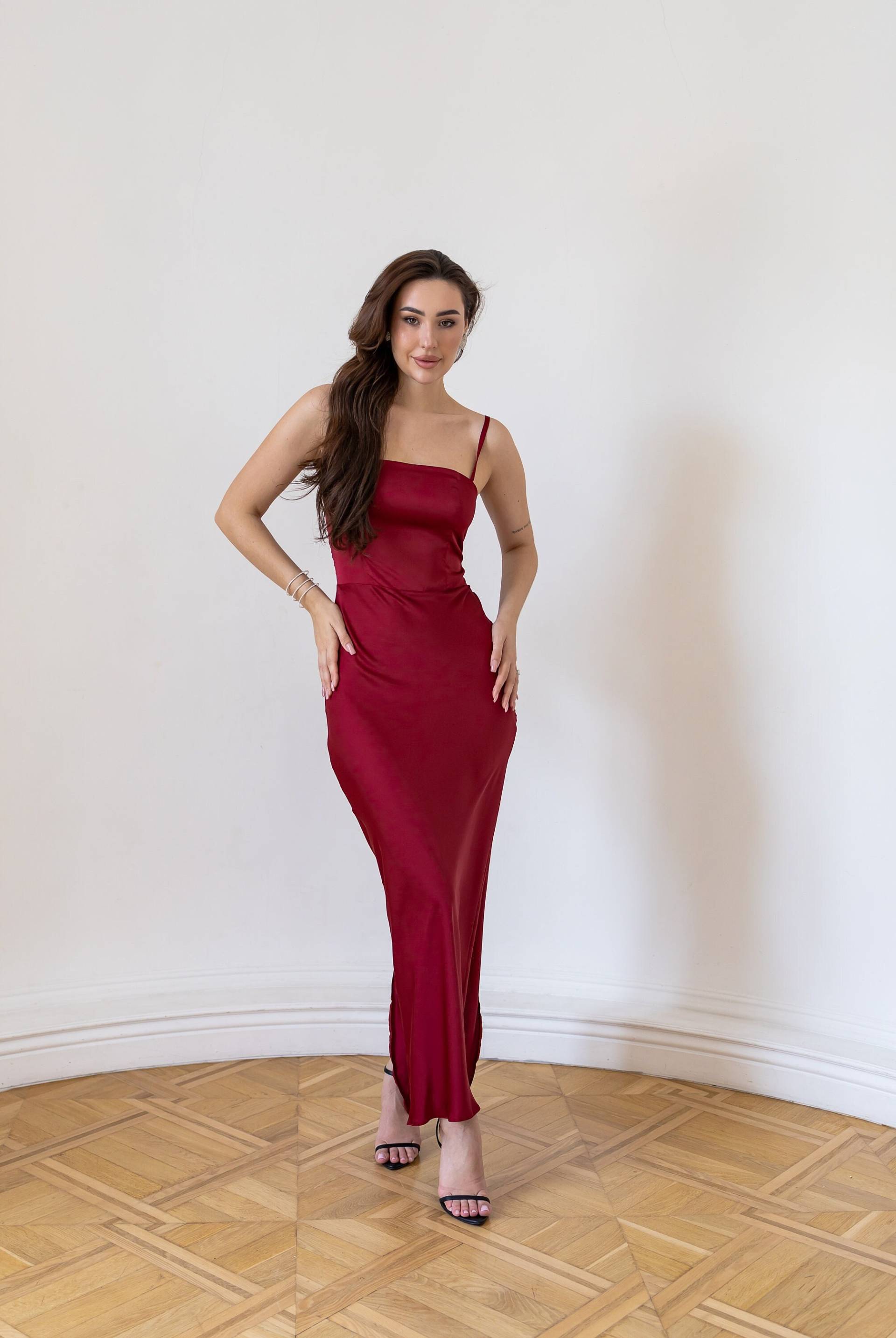 Burgunderkleid Hochzeitsgästekleid Ballkleider Satinkleid Seidenkleid Formales Kleid Satin Abendkleid Schlichtes Brautjungfernkleid Emily von SilkGardenStefa