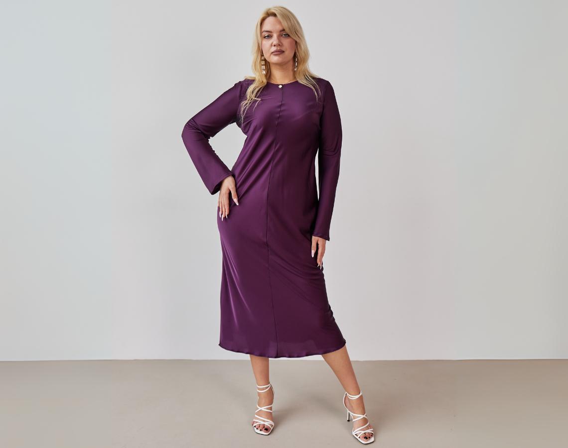 Langarm Damenkleid Abschlussballkleid Mutter Braut Outfit Semi-Formal Wear Midi Abendkleid Pflaume Satinkleider Partykleid Elegantes Maxikleid von SilkGardenStefa