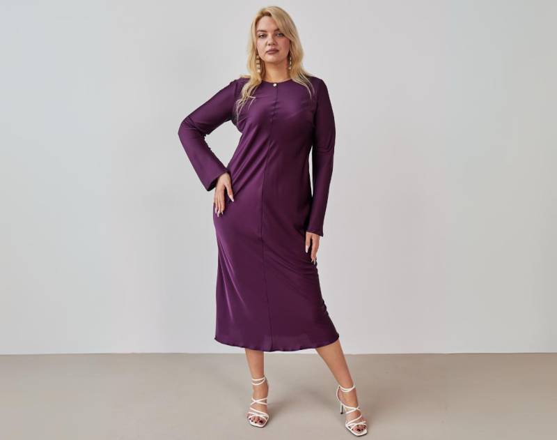 Langarm Damenkleid Abschlussballkleid Mutter Braut Outfit Semi-Formal Wear Midi Abendkleid Pflaume Satinkleider Partykleid Elegantes Maxikleid von SilkGardenStefa