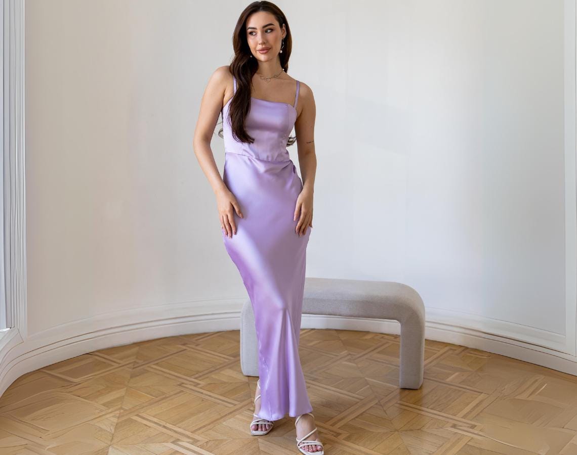 Lila Kleid Brautjungfernkleid Anlassmode Damen Ballkleider Festoutfit Abendkleid 90Er Cocktailkleid Emily von SilkGardenStefa