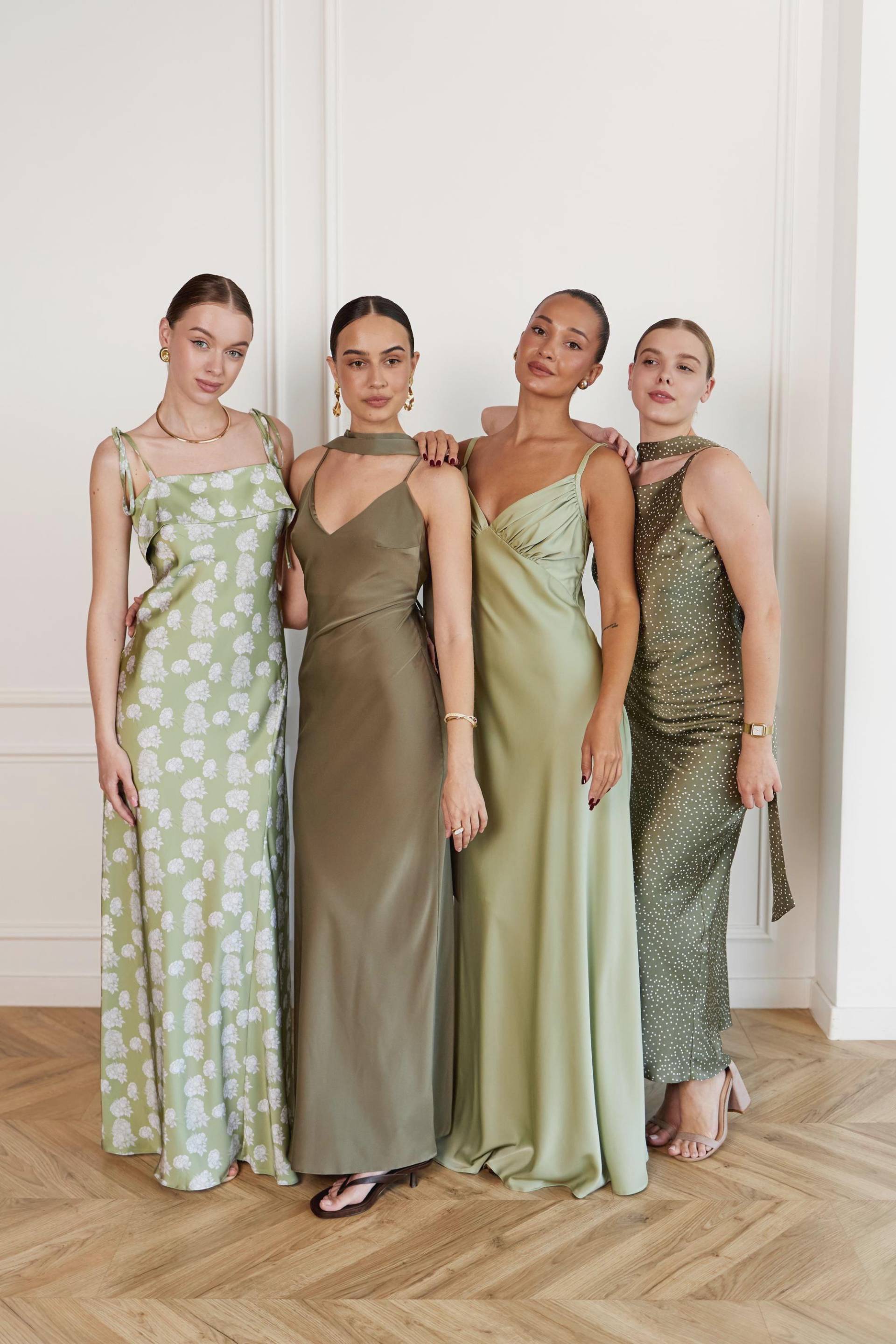 Mismatch Grünes Brautjungfernkleid Salbeigrünes Kleid Hochzeitsgästekleid Halbformell Midi-Formkleid Satinkleider Coctail-Party-Outfit von SilkGardenStefa