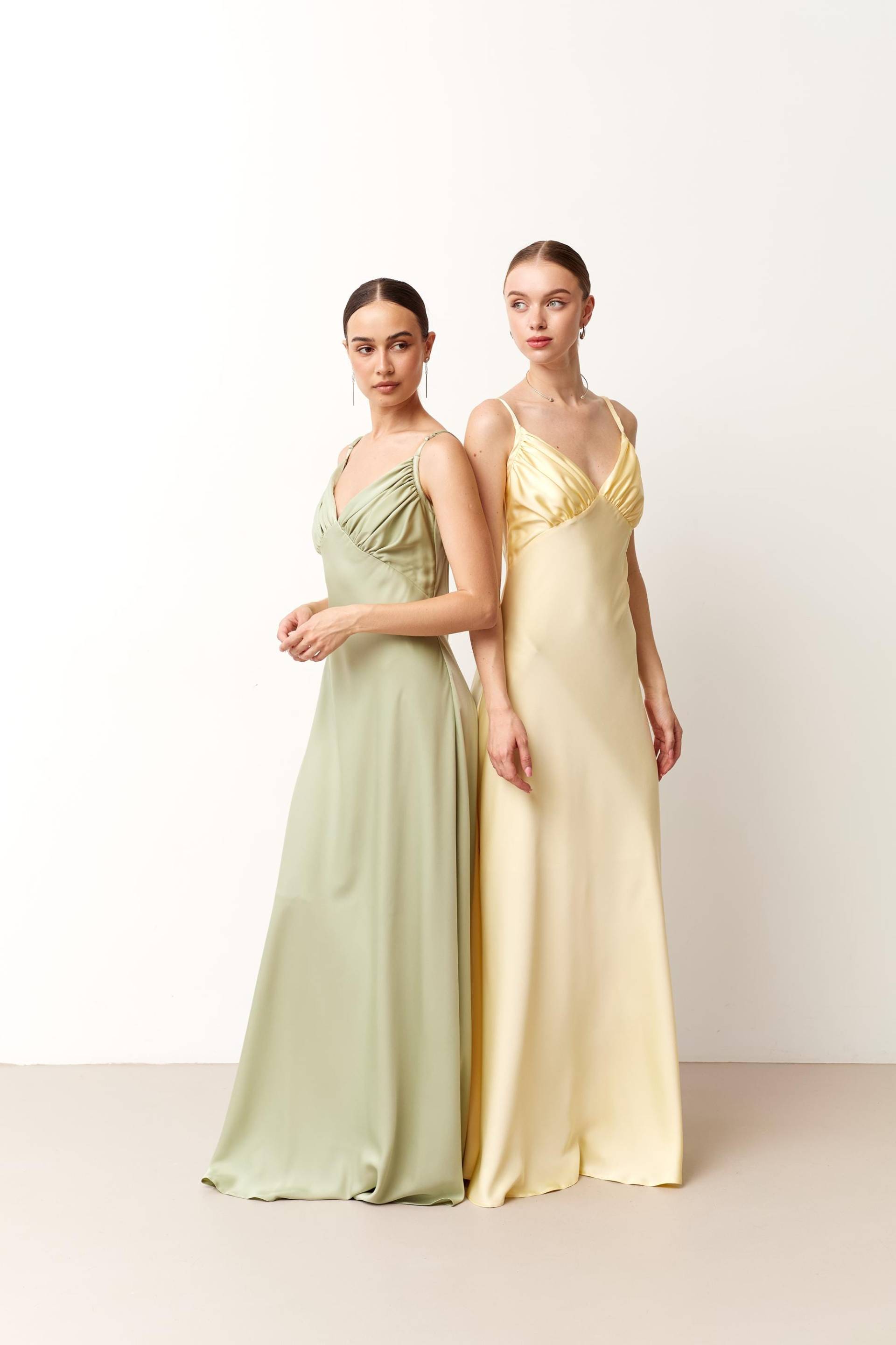 Pastellkleid Blassgelbes Kleid Maxikleid Ballkleid Brautjungfernkleid Satinkleid Maxi-Abendoutfit Gelbes Alyssa-Kleid von SilkGardenStefa