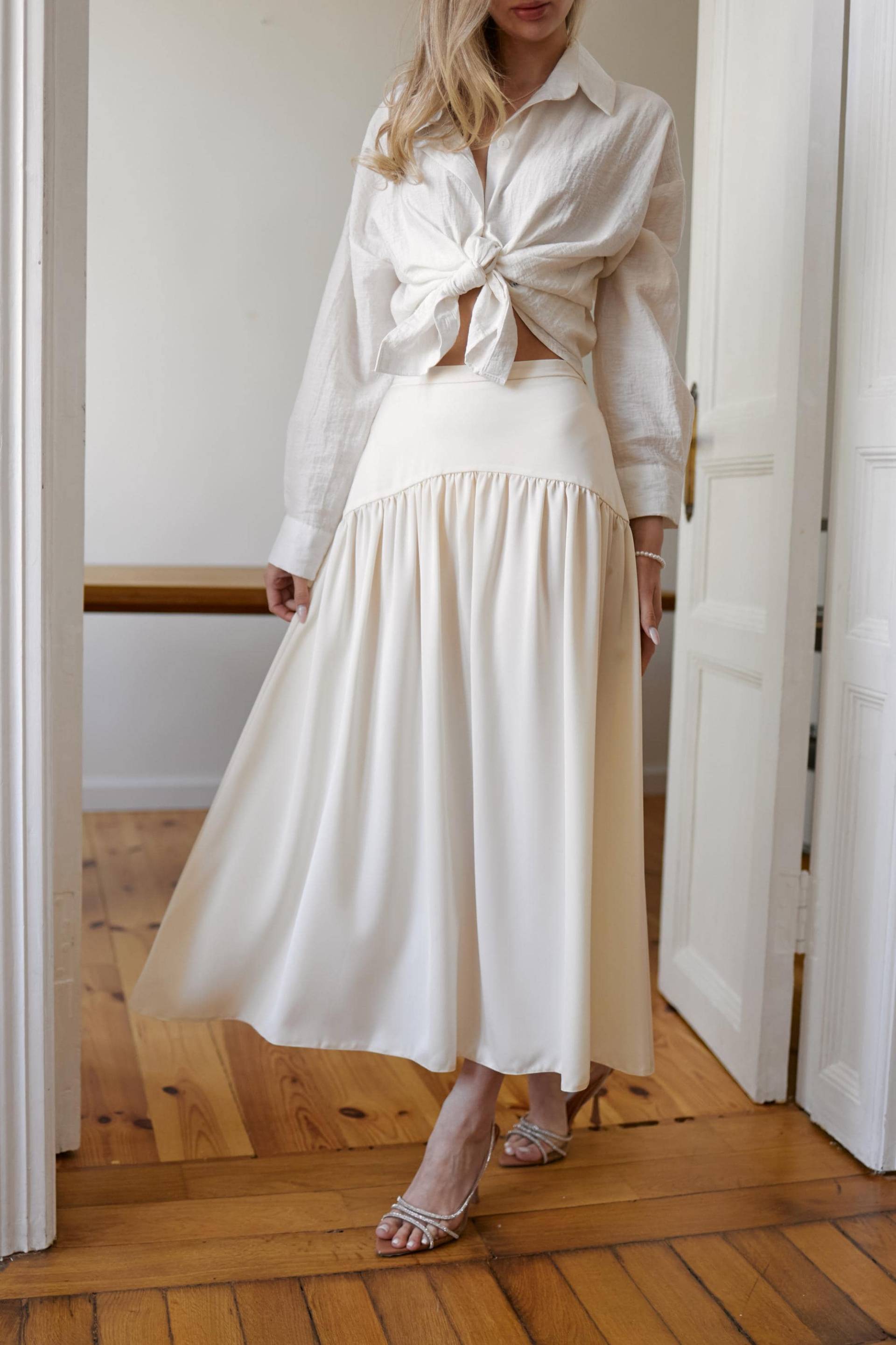 Rock Mit Tiefer Taille, Trendy Kleidung, Elfenbein Brautrock, Midi-Röcke, Lässiger Langer Alltagsrock Für Frauen, Sommer-Sketch-Outfit von SilkGardenStefa