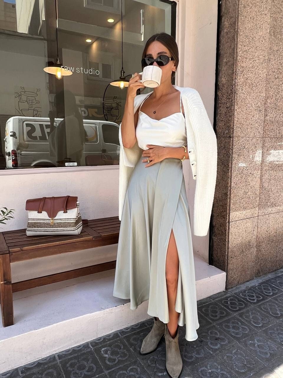 Satinrock Lang Kreis Seidenrock Wickelstil Alltags-Satinrock Lässiger von SilkGardenStefa