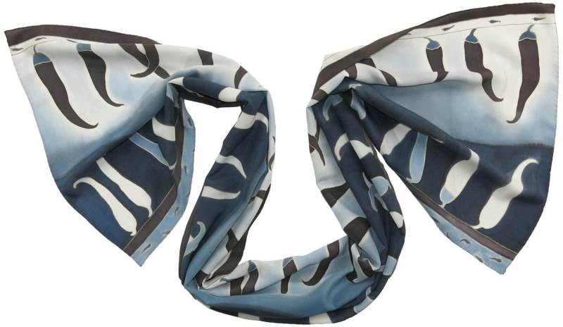 Handbemalter Seidenschal - Navy Blue Pepper Batik von SilkMood