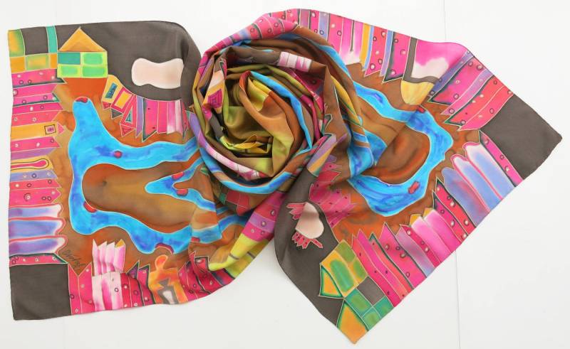 Handbemalter Seidenschal, Hundertwasser Art, Batik Serti Technik von SilkMood