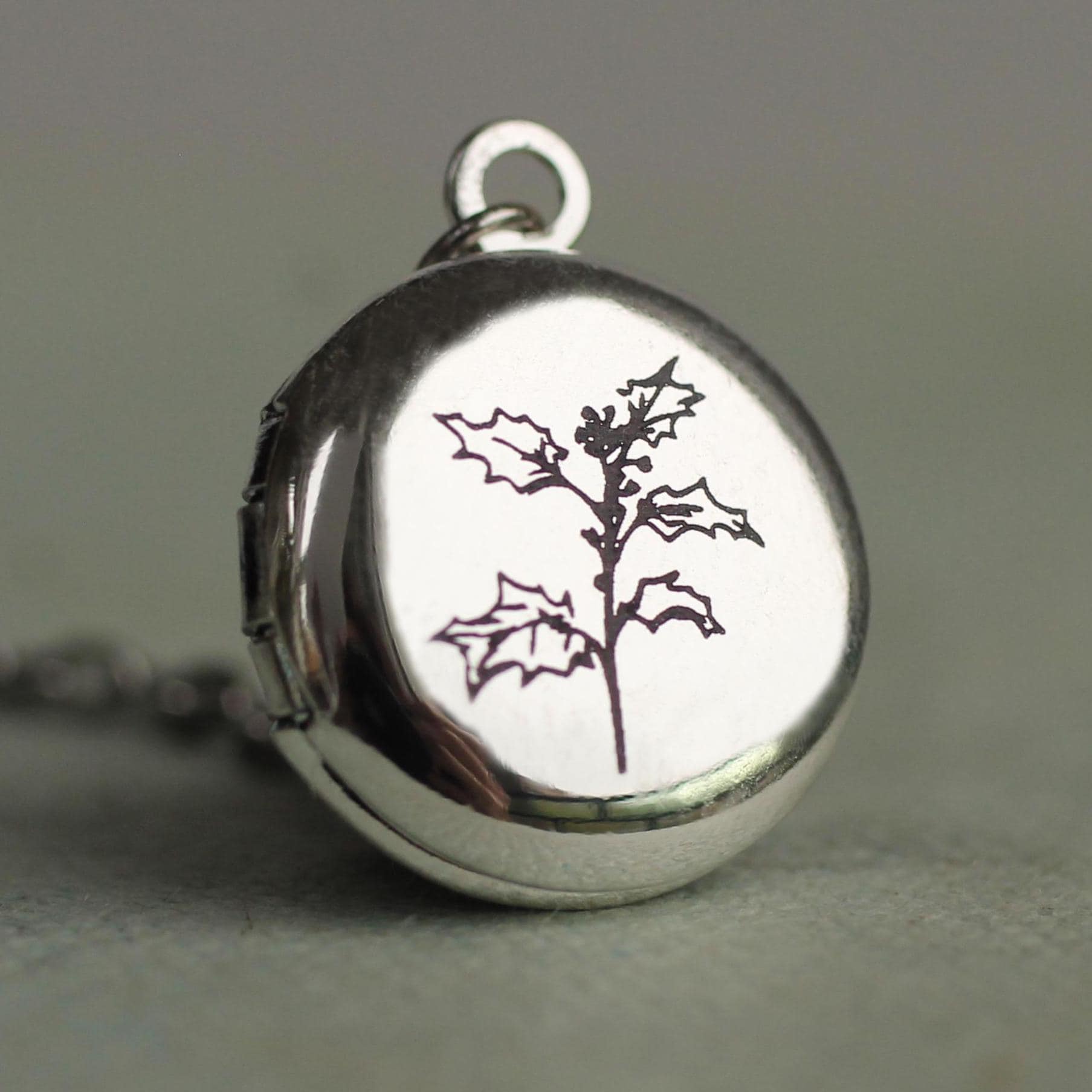 Geburts-Blumensilber-Foto-Medaillon Personalisiertes Graviertes Medaillon Mit Fotos, Lksp-9 von SilkPurseSowsEar