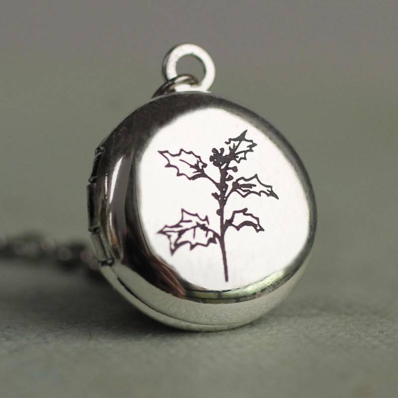 Geburts-Blumensilber-Foto-Medaillon Personalisiertes Graviertes Medaillon Mit Fotos, Lksp-9 von SilkPurseSowsEar