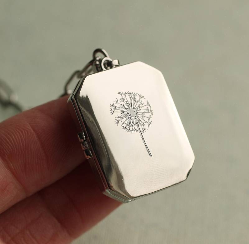 Großes Silber Pusteblumen Foto Medaillon Rechteck Personalisierter Unisex Medaillon Anhänger, Lksp-22 von SilkPurseSowsEar