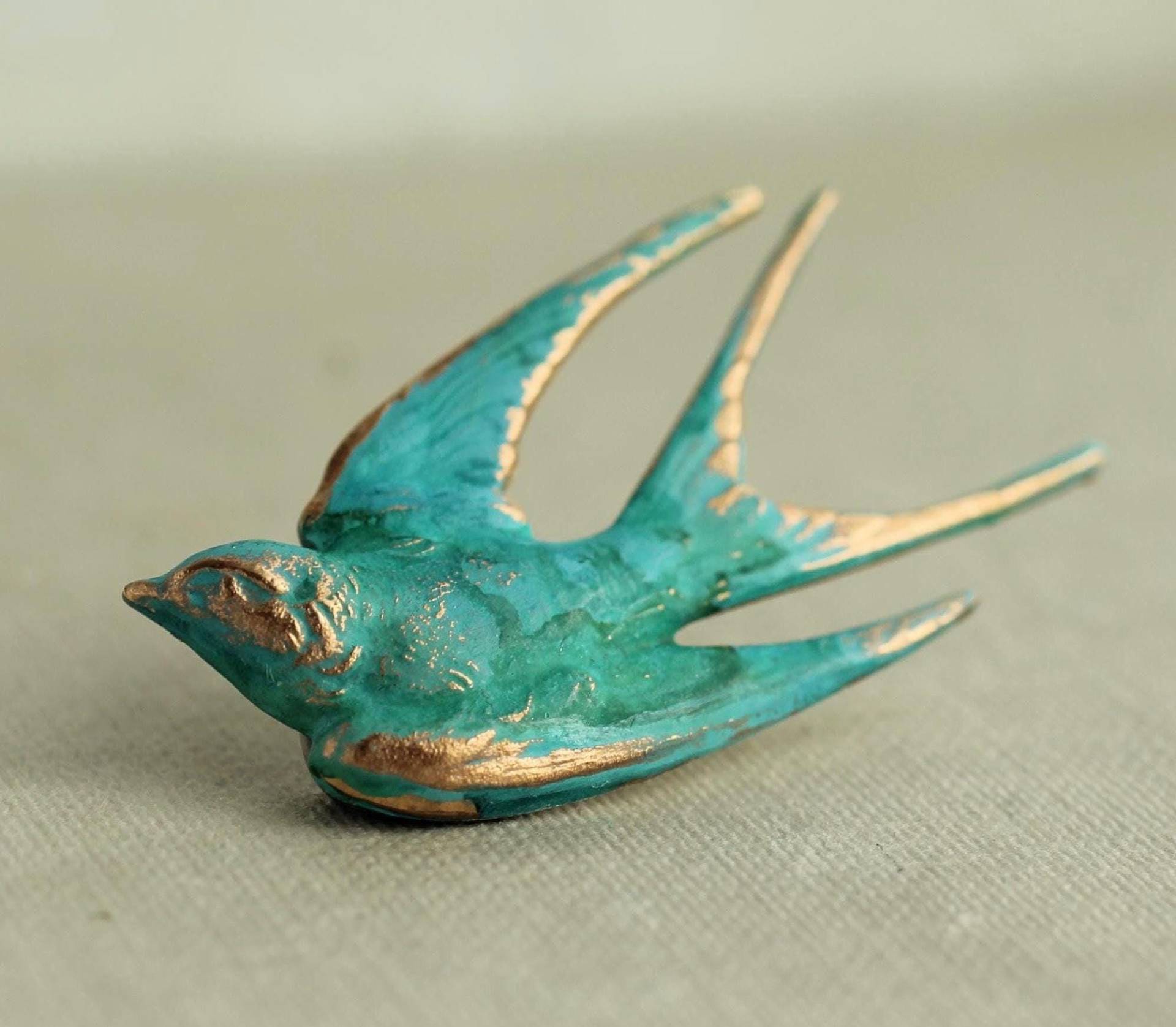 Grünspan Schwalbenbrosche Grün Türkis Patina, Schmuck Handarbeit Grünspan Schwalbenbrosche Grün Türkis Patina, Schmuck Handarbeit von SilkPurseSowsEar