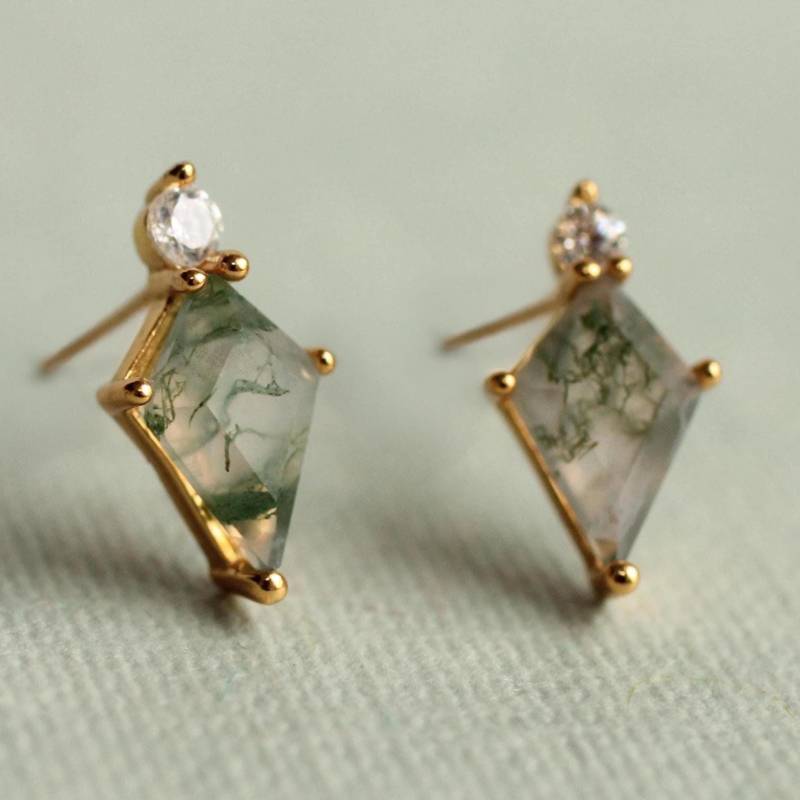 Moosachat Blatt Ohrstecker Vermeil Sterling Silber Edelstein von SilkPurseSowsEar