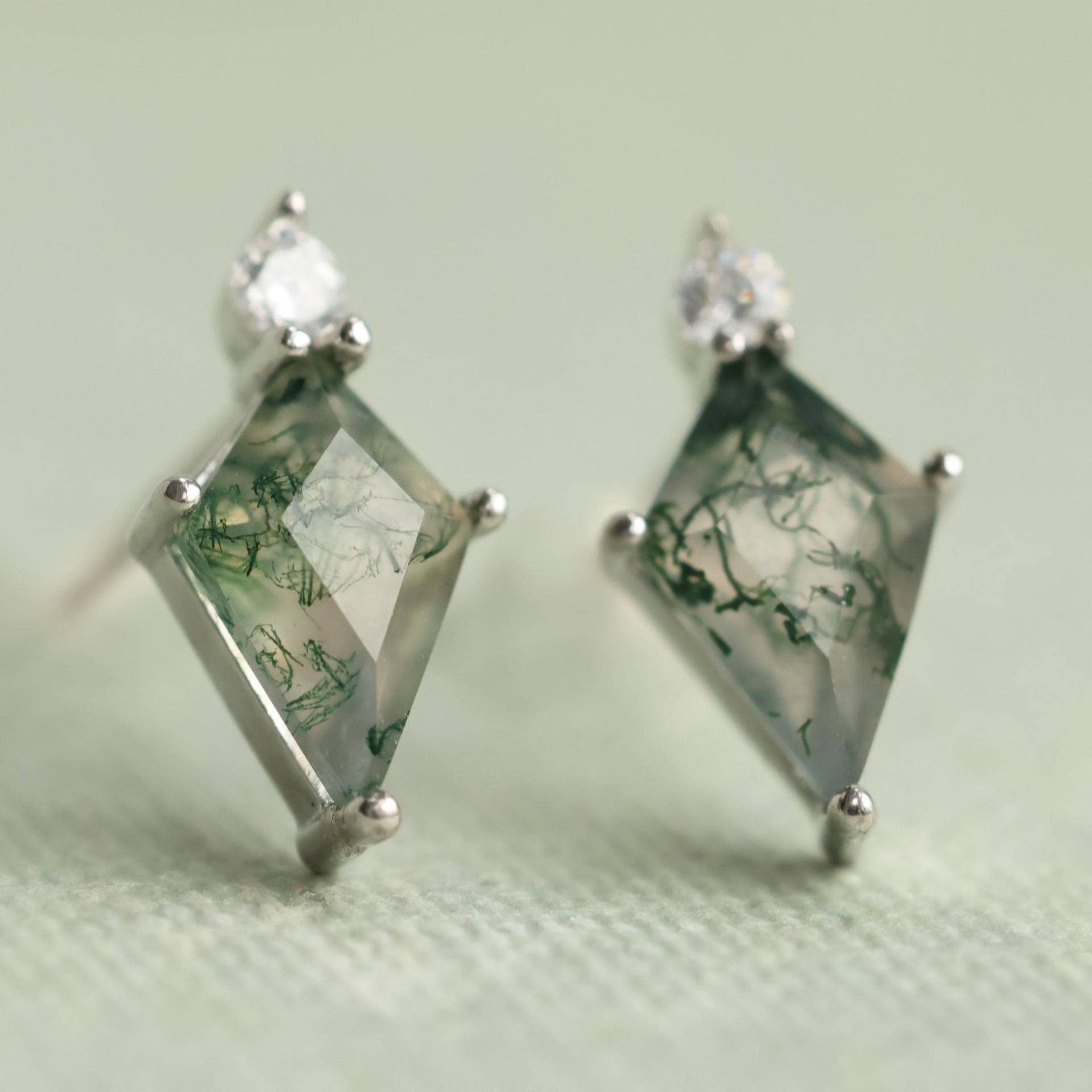 Moosachat Sterling Silber Ohrstecker Art Deco Edelstein Beiträge von SilkPurseSowsEar