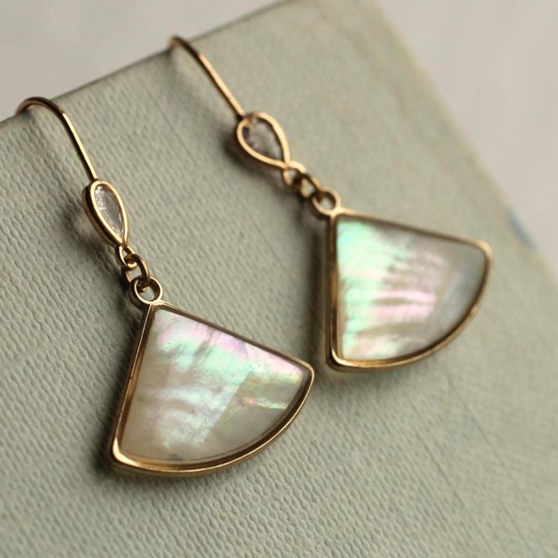 Art Deco Perlmutt Ohrringe Elfenbein Abalone, Brautschmuck von SilkPurseSowsEar