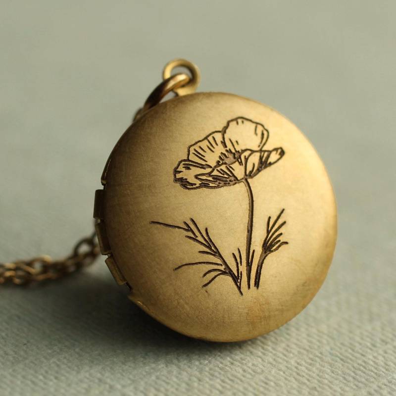 Personalisierte Medaillon Halskette Gravierte Geburtsblume Anhänger Mit Fotos, Lkgp-42 von SilkPurseSowsEar