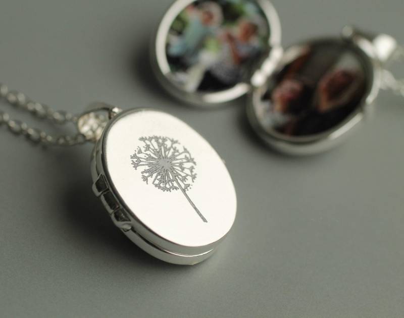 Personalisierte Silber Pusteblume Medaillon, Gravierte Medaillon Mit Fotos, Lksp-28 von SilkPurseSowsEar