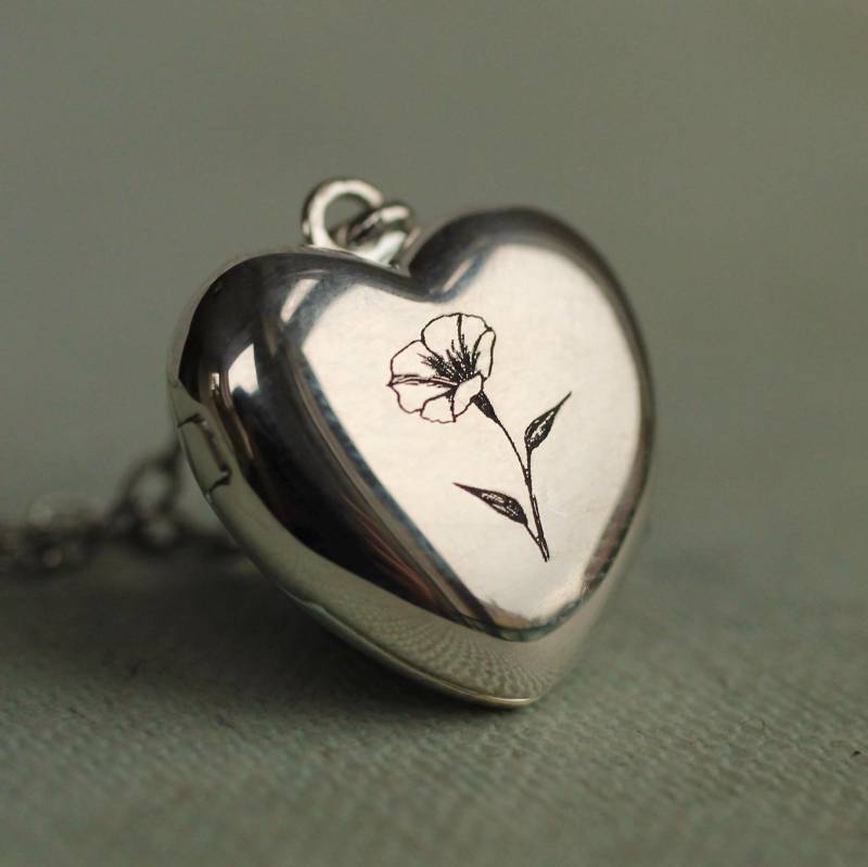 sterling Silber Personalisierte Herz Medaillon Gravur Geburt Blume Halskette, Lkst-18 von SilkPurseSowsEar