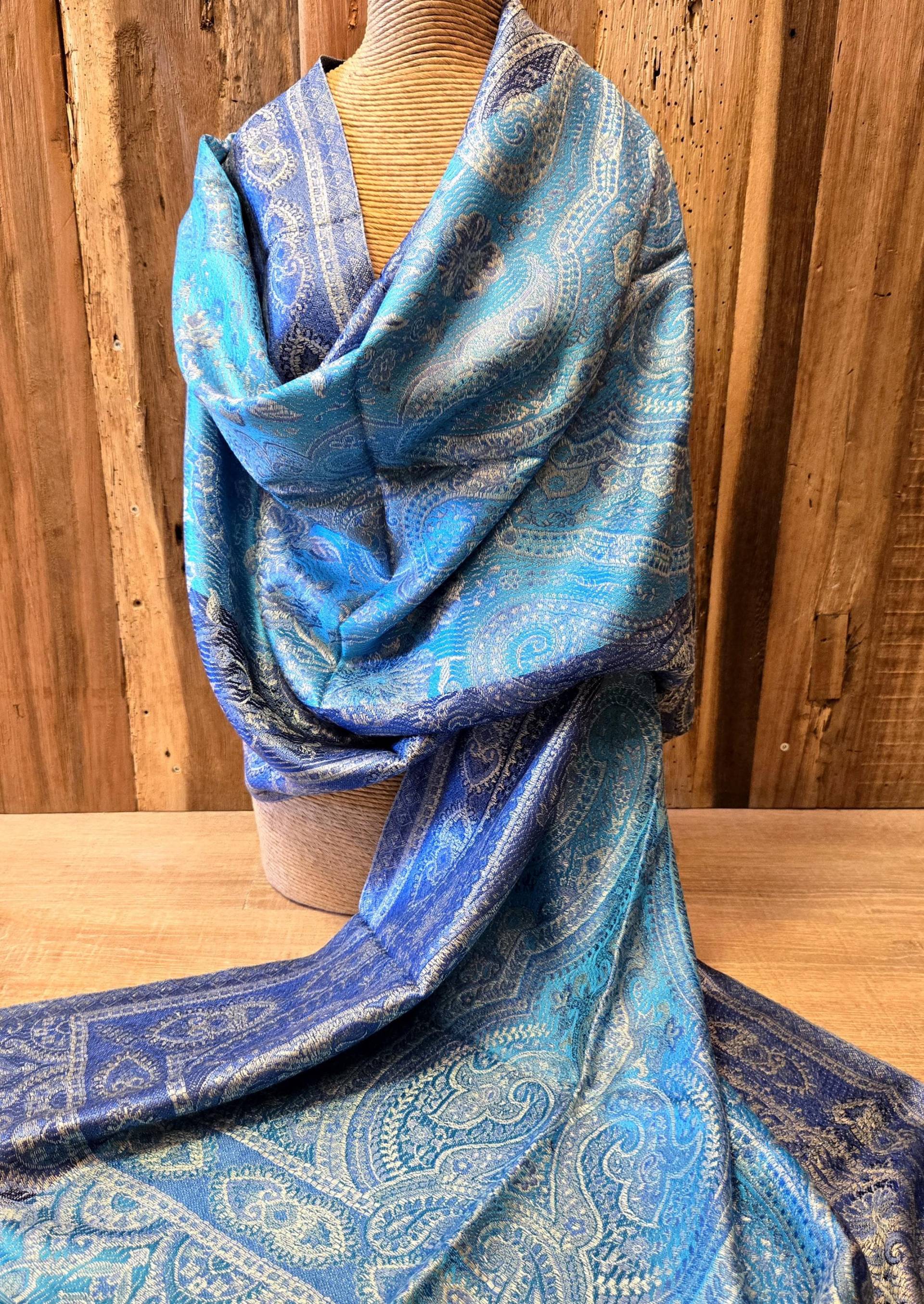 Beautiful Blue Jamawar Silk Scarf, Stole Beautiful Blue Jamawar Silk Scarf, Stole von SilkRouteDE