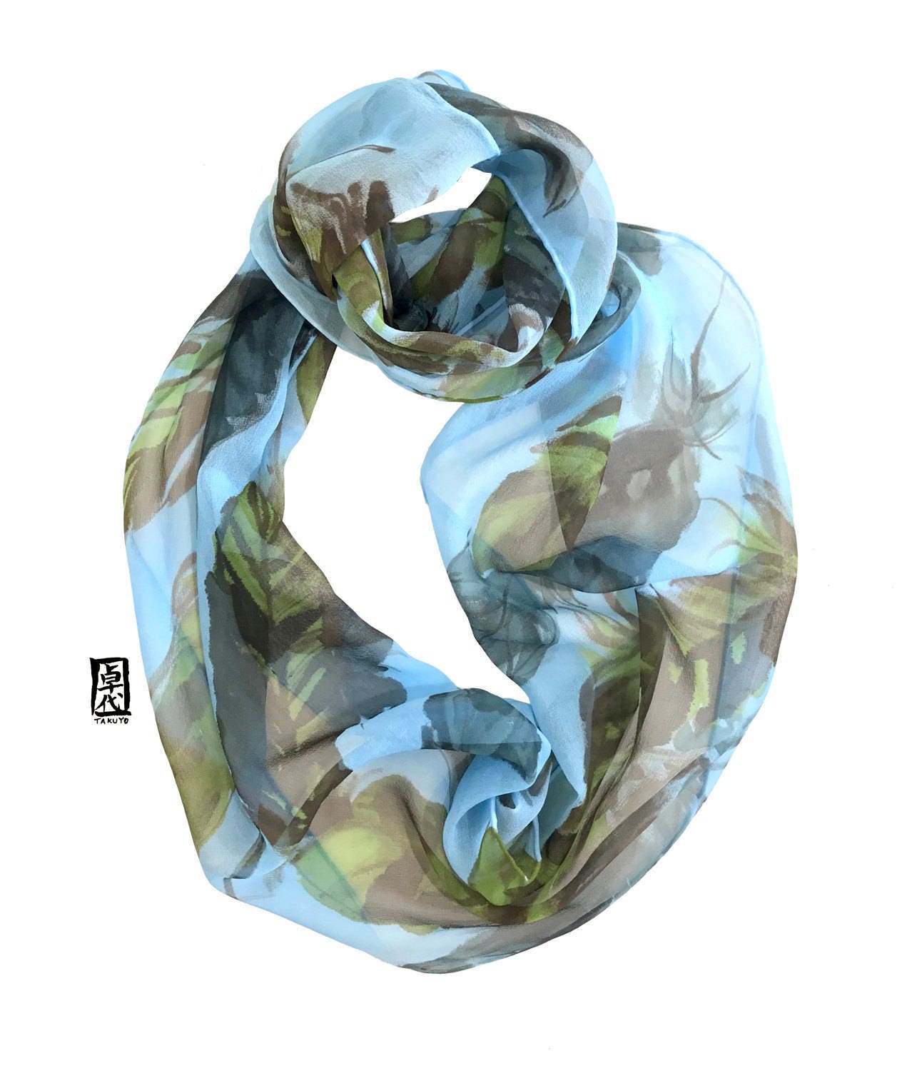 Blauer Seidenschal Handbemalt, Infinity Schal, Federdruckschal, Loopschal, Federschal, Takuyo, Auf Lager Blauer Seidenschal Handbemalt, Infinity Schal, Federdruckschal, Loopschal, Federschal, Takuyo, Auf Lager von SilkScarvesTakuyo