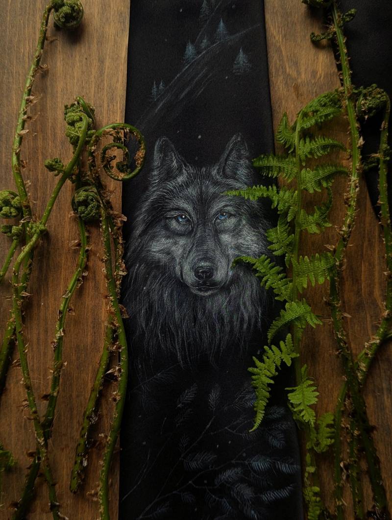 Handbemalte Seidenkrawatte, Schwarz-Weiße Krawatte, Wolfskrawatte, Auf Bestellung Handbemalte Seidenkrawatte, Schwarz-Weiße Krawatte, Wolfskrawatte, Auf Bestellung von SilkWonder