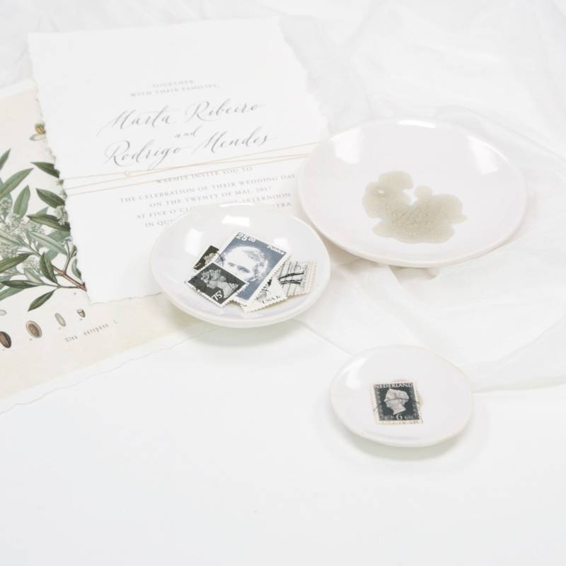 styling Schalen Set Gouache - 3Er | Weiß Mit Taupe von SilkandLinenDE