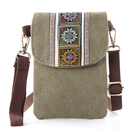 Vintage bestickte Canvas kleine Flip Crossbody Tasche Handytasche für Frauen Handgelenk börse börse Münzbörse (armygreen 01) von Silkarea