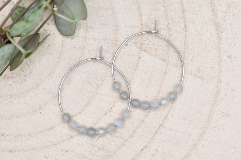 Labradorit Creolen, Zarte Edelstein Ohrringe, 25 Mm Creolen Aus Edelstahl von SilkeNitsche