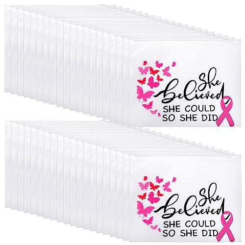 Silkfly 200 Stück Brustkrebs-Bewusstsein Bulk Geschenke Make-up Taschen Kosmetiktaschen Eva Krebs Überlebende Geschenke für Frauen Wasserdicht Tragbare Kulturbeutel Reißverschluss Organizer für von Silkfly