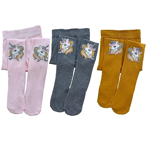 Silkglory 3 Stück Baby Strumpfhosen Mädchen,Strumpfhosen für Mädchen mit Niedliche Glitzerdruckmuster,Ganzfüßig Leggings Strumpfhosen für Neugeborene Kleinkinder Grau/Rosa/Ingwer 5–6 Jahre von Silkglory