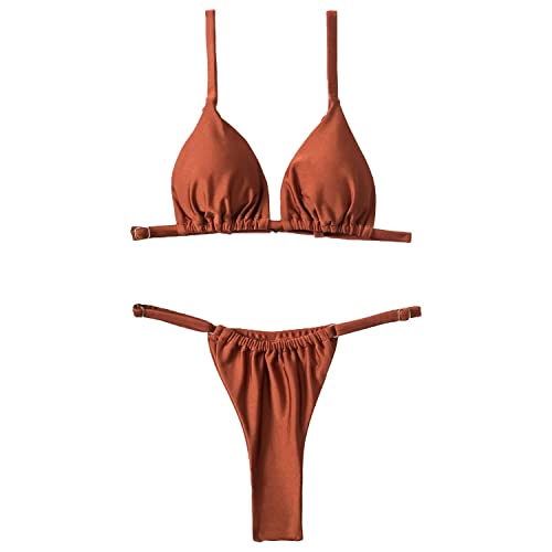 Silkglory Bikini Damen Set, Triangle Bikini Damen Zweiteiliger Curvy Badeanzug Mit V-Ausschnitt,Tanga Bikini Sexy String Bikini Bademode, Glitzer Modisches Braunes Bikini Set – M Silkglory Bikini Damen Set, Triangle Bikini Damen Zweiteiliger Curvy Badeanzug Mit V-Ausschnitt,Tanga Bikini Sexy String Bikini Bademode, Glitzer Modisches Braunes Bikini Set – M von Silkglory