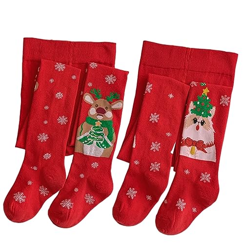 Silkglory Christmas Strumpfhose Baby Mädchen,Feinstrumpfhose Mädchen mit weihnachtlichen Elch und Kätzchendekorationen ganzfüßig,2 Stück Weiche Leggings Warme Strümpfe Strumpfhosen Rot 7-9 Jahre von Silkglory