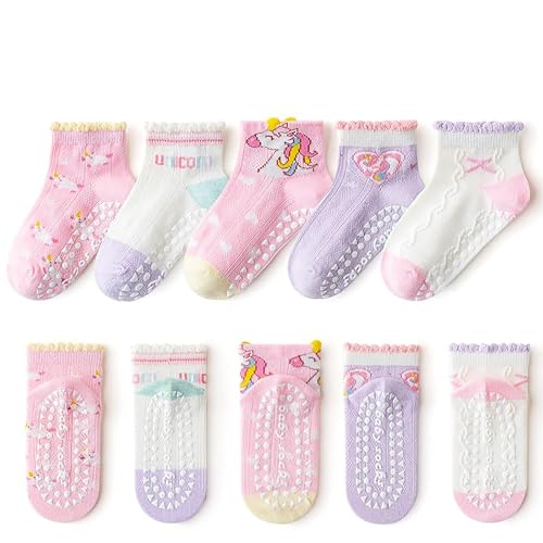 Silkglory Rutschfeste Socken für Baby,5 Paar Baby Socken Baumwolle,Süße Rüschen Socken Baby,Kinder Anti Rutsch Socken for Babies Toddlers and Kids 3-5 Jahre von Silkglory