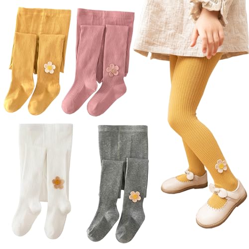 Silkglory Strumpfhose Mädchen 2 Stück,Sportleggings hose für Mädchen Passende Sonnenblumen-Dekoration,Baby Leggings Mädchen für Drinnen und Draußen Weiß/Grau,Ingwer/Rose, 8-9 Jahre von Silkglory
