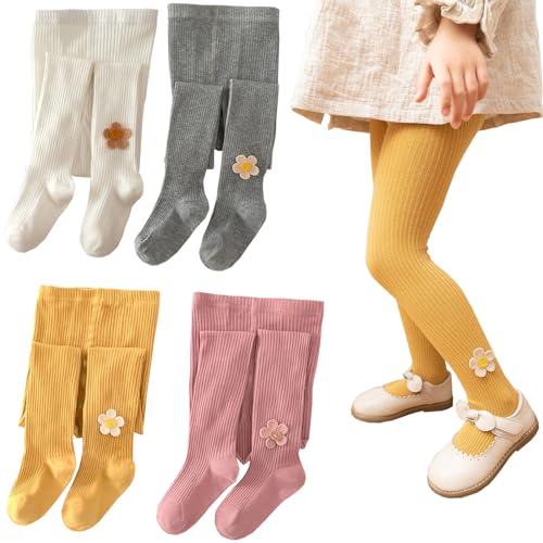 Silkglory Strumpfhose Mädchen,Strumpfhose Baby Mädchen Leggings, Mädchen Socken 2er Pack Strumpfhosen mit Blumendekoration,Weiß/Grau,8-9 Jahre von Silkglory