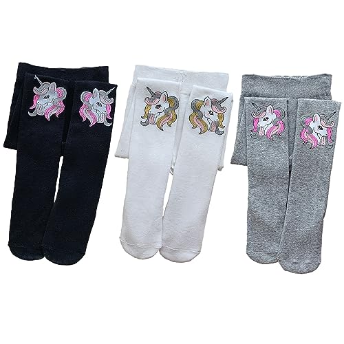 Silkglory Strumpfhosen Mädchen, 3er-Pack Baby Kleinkind Strumpfhosen mit Niedliche Glitzerdruckmuster,Leggings Nahtlose Strümpfe Baumwollstrumpfhosen für Neugeborene Schwarz/Grau/Weiß 10–12 Jahre von Silkglory