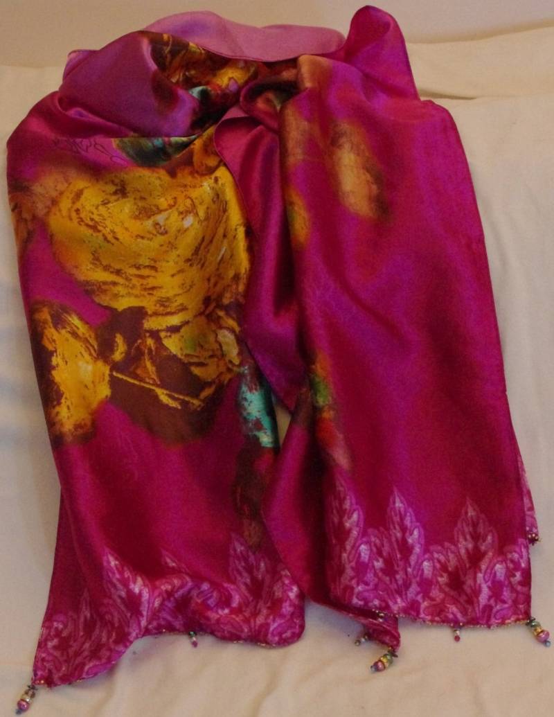 Hell Rosa Mit Gelben Blumenstrauß Seide Satin Schal von SilknSparkles