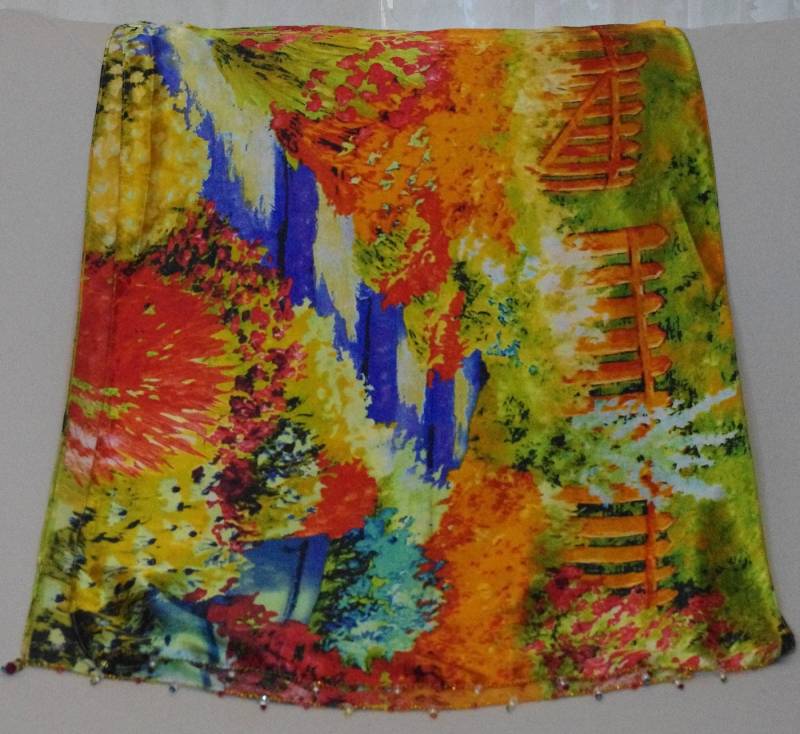 Satin Seide Schal Mit Orange Monet Stil Garten-Design von SilknSparkles