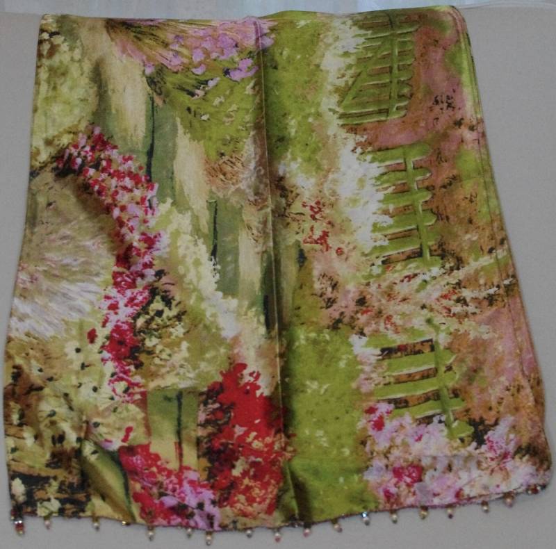 Volle Panel Grün Monet Stil Garten Satin Seide Schal von SilknSparkles