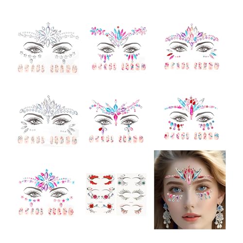 7 Set Glitzersteine Gesicht Selbstklebend Lidschatten Temporäre Tattoos - Edelsteine Temporäre Tattoos für Gesicht Augen - Glitzer Gesicht Strasssteine Aufkleber für Musikkarneval, Party 7 Set Glitzersteine Gesicht Selbstklebend Lidschatten Temporäre Tattoos - Edelsteine Temporäre Tattoos für Gesicht Augen - Glitzer Gesicht Strasssteine Aufkleber für Musikkarneval, Party von Silkwish