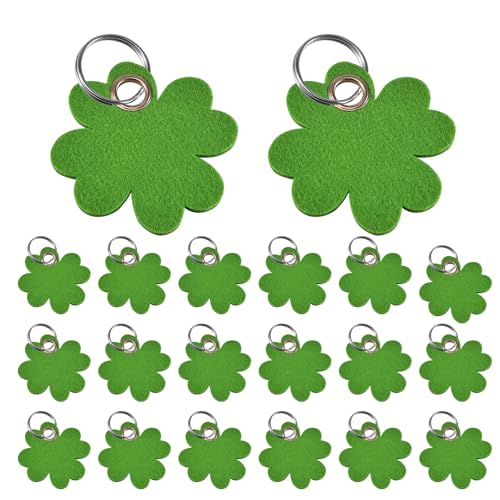 Silkwish 20 Stück Kleeblatt Schlüsselanhänger auf Filz - Grün Kleeblatt Glücksbringer - DIY Kleine Glücksbringer Anhänger für Kollegen, Mann, Frauen,Schüler Abschiedsgeschenk & Wertschätzung von Silkwish