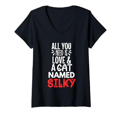 Damen Katzenname, seidiges Design – Alles, was Sie brauchen, ist Liebe T-Shirt mit V-Ausschnitt Damen Katzenname, seidiges Design – Alles, was Sie brauchen, ist Liebe T-Shirt mit V-Ausschnitt von Silky Cat Name Gifts