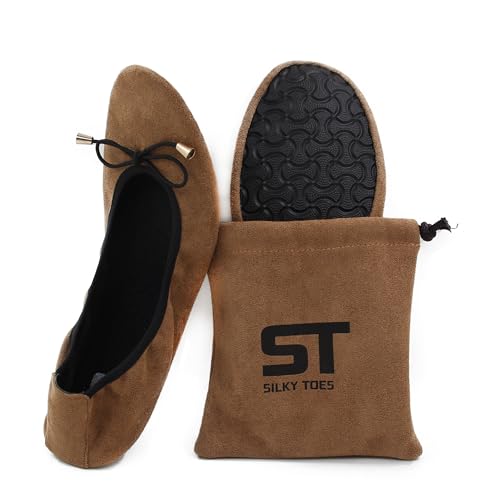 Silky Toes Faltbare Ballettschuhe aus Wildleder für Damen, bequeme Damen-Flats, schwarz oder farbig, hautfarben, Small Silky Toes Faltbare Ballettschuhe aus Wildleder für Damen, bequeme Damen-Flats, schwarz oder farbig, hautfarben, Small von Silky Toes