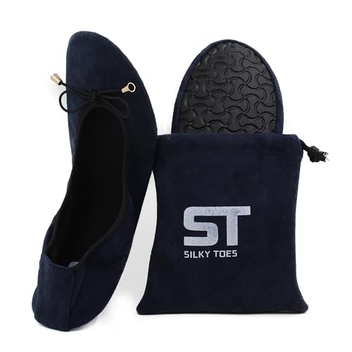 Silky Toes Faltbare Ballettschuhe aus Wildleder für Damen, bequeme Damen-Flats, schwarz oder farbig, navy, X-Large Silky Toes Faltbare Ballettschuhe aus Wildleder für Damen, bequeme Damen-Flats, schwarz oder farbig, navy, X-Large von Silky Toes