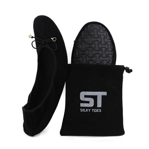 Silky Toes Faltbare Ballettschuhe aus Wildleder für Damen, bequeme Damen-Flats, schwarz oder farbig, schwarz, Large Silky Toes Faltbare Ballettschuhe aus Wildleder für Damen, bequeme Damen-Flats, schwarz oder farbig, schwarz, Large von Silky Toes